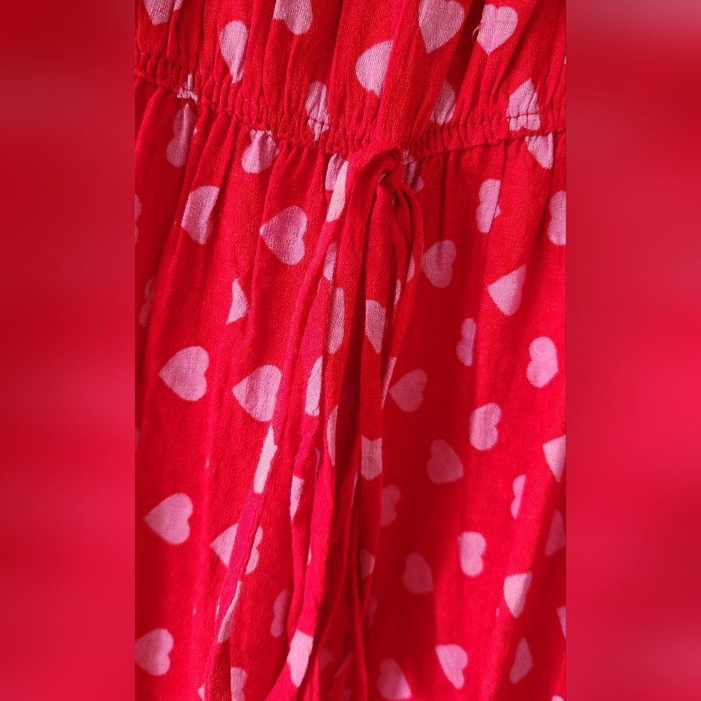 Vivi Red With Pink Hearts Dress Size Medium Off The Shoulder And Waist Tie - Picture 7 of 8